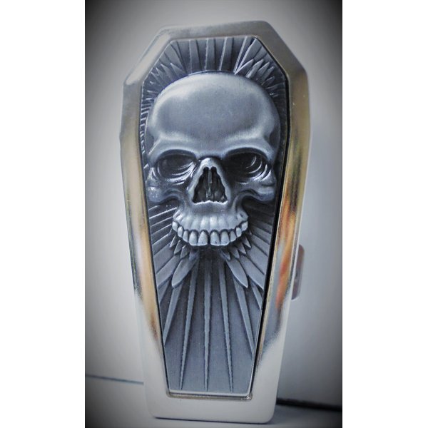 Silver Metal Skull Raised Design Coffin Cigarette Case, Fit's 100's, 3101COFSSK