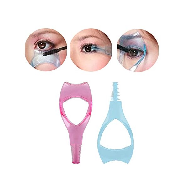 Eyelash Brush Tool，2pcs 3 in 1 Makeup Cosmetic Eyelash Tool Upper Lower Eye Lash Mascara Guard Applicator ，For Women Girls (Pink+blue)