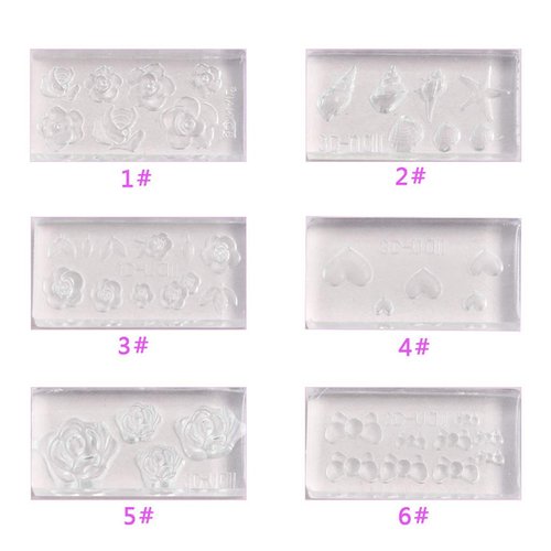 WEWIN loweyuiroy Nail Acrylic Molds Kit, 6 Pieces 3D Stereo Mini Flower Carving Mold Nail Art Mould Template Silicone Mold