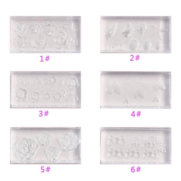 WEWIN loweyuiroy Nail Acrylic Molds Kit, 6 Pieces 3D Stereo Mini Flower Carving Mold Nail Art Mould Template Silicone Mold