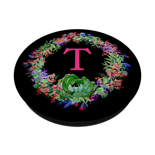 Cell Phone Pop Out Grip Holder,Cute Cactus Monogram Letter T PopSockets Grip and Stand for Phones and Tablets