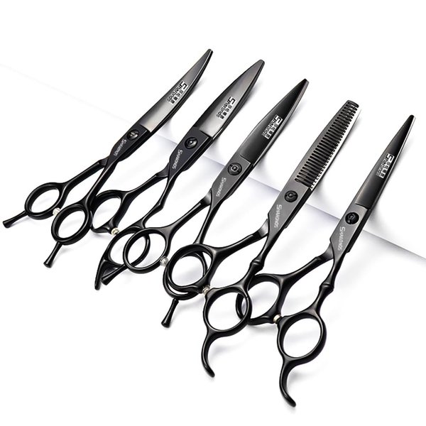 6 Inch Black Hairdressing Scissors Salon Hairdressing Tool Stainless Steel Hair Cutting Hair Thinning Hairdressing Scissors (6 inch 5PC)