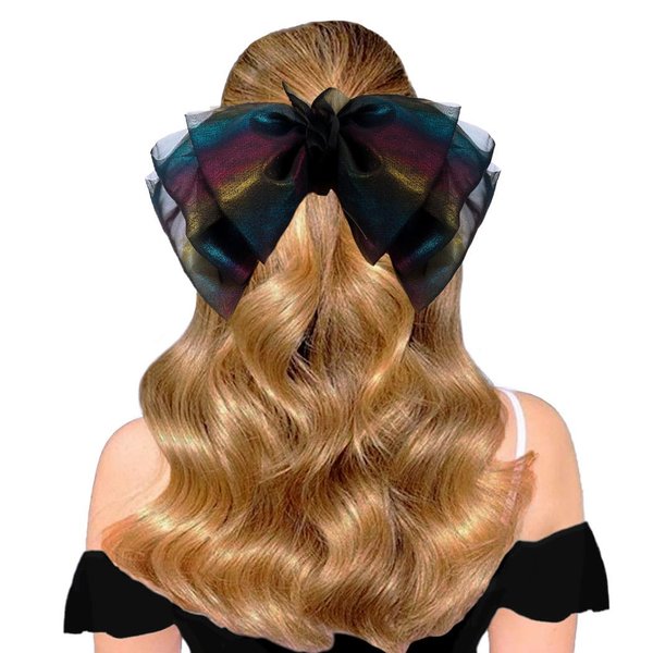 Outyua Black Hair Bow Big Bow for Hair Tulle Hair Bow Clip Coquete Bows Hair Accessories for Women Girls