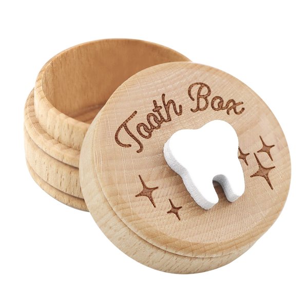 Xunboo Wooden Tooth Fairy Box Dropped Tooth Keepsake Storage Box for Boys and Girls Cute Lost Tooth Holder Toddler Teeth Case (1 Piece)