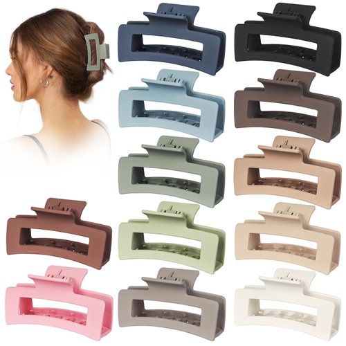 Vigorpace 12 Pack 3.5" Medium Hair Claw Clips for Women Girls Thick Thin Hair, Strong Hold Matte Square Hair Clips