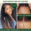 KLAIYI Bye Bye Knots Glueless Wig Pre Cut Water Wave HD Lace Front Wigs Human Hair Pre Bleached Pre Plucked Ready to Go Wigs for Women 30S Easy to Wear Put On and Go Curly Wig Beginner Friendly 20Inch