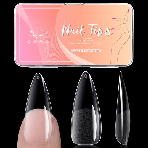 Ranrose Long Almond Nail Tips: 240pcs Gel x Nail Tips Full Cover Almond False Nail 12 Sizes Half Matte Pre-shape Acrylic Almond Shaped Press On Nail Tips DIY Nail Salon
