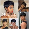 ISHINE Pixie Cut Wigs Human Hair Wigs with Side Bangs… (Black)