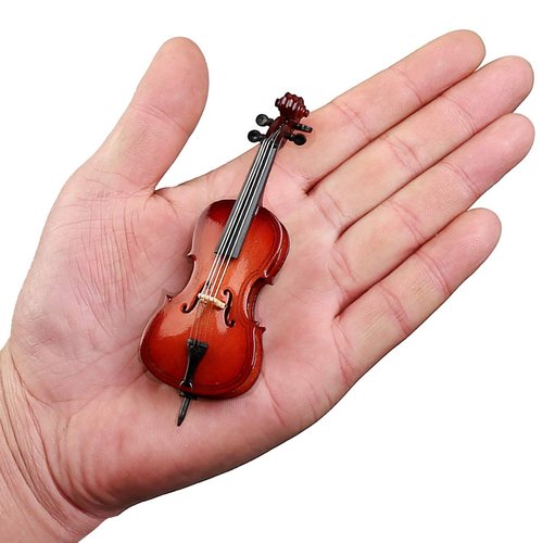 Dselvgvu Wooden Miniature Cello with Stand,Bow and Case Mini Musical Instrument Miniature Dollhouse Model Home Decoration (3.94"x1.38"x0.43")