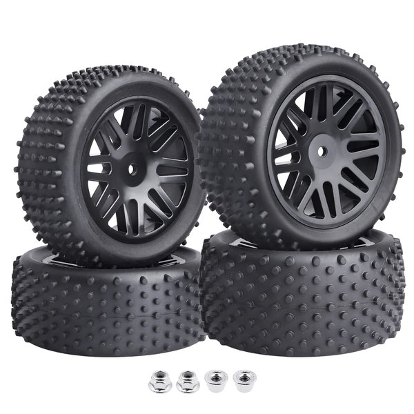 Hobbypark (4-Pack) 1/10 Scale Off Road Buggy Tires & Wheel Rims Set Front and Rear 12mm Hex Hubs with Foam Inserts for RC Hobby Car