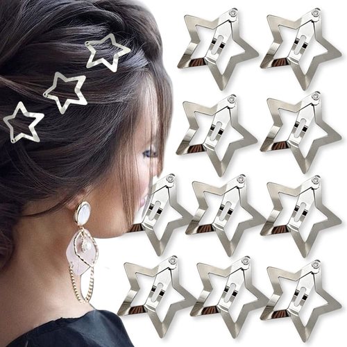 Sliver Star Hair Clips for Girls Kawaii Small Hair Clips for Kids Snap Hair Clips Hollow Out Stars Hair Barrettes for Women Metal Hairpin Pentagram Hair Clip Hair Pins Cute Hair Accessories,10pcs/set