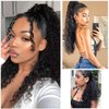 Short Curly Human Hair Ponytail Extension Wrap Drawstring Ponytails for Black Women Remy Human Hair Extensions Small Curly Ponytail with 2 Clips Natural Black (12 Inch)