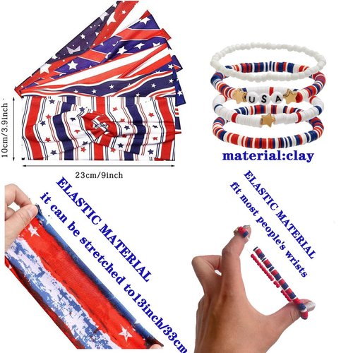 PINCHUAN Red White and Blue Accessories American Flag Headband 4th of July Bracelets USA Headband 4th of July Accessories Patriotic Headband Independence Day Party Decorations Gifts-Freedom
