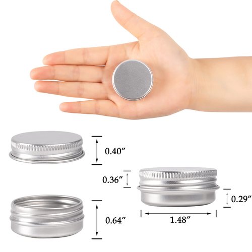 0.5 oz Screw Top Aluminum Tin Jar with Screw Lid and Blank Labels (Silver - Pack of 32)
