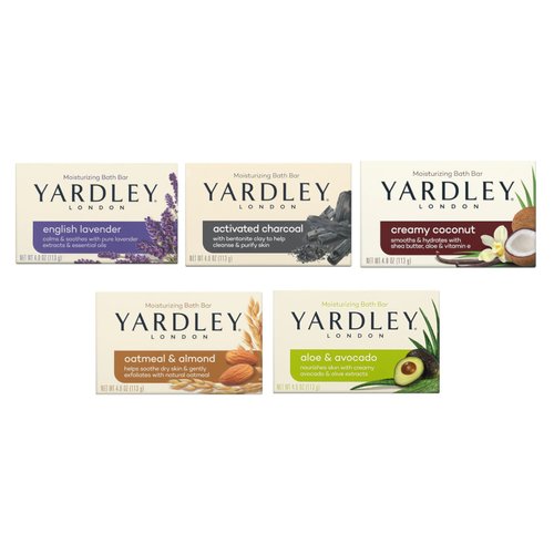 Yardley London Bar Soap 5 Pack ~ Bar Soap Variety Pack | Yardley English Lavender, Charcoal, Oatmeal And Almond, Coconut, Aloe and Avocado (4oz)