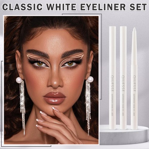 QIUFSSE 3PCS White Eyeliner Pencil Waterproof Eyeliner Pencil High-Pigmented Eye Liner Pencils,Long-lasting Colorful Eyeliner Pen Multi-function Eyeshadow Pen（Classic White）