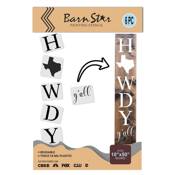 Howdy Texas Reusable Stencil Porch Sign Kit, Porch Leaner Template, Fits 10x50 Board, Texas Design… (Fits 9.25"x50" Board)