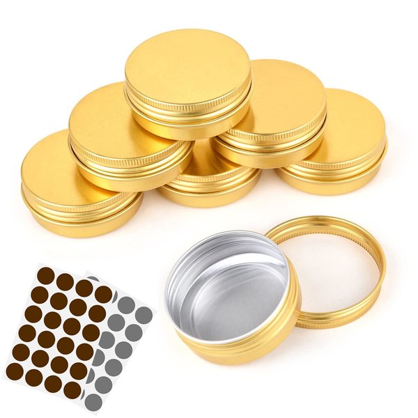 LIYAR Aluminum Metal Tins 1 Ounce 48 Pack Round Tin Containers Storage Tins Metal Jars Empty Lip Balm Containers Small Containers with lids,Gold…
