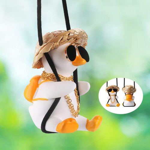 Cool Swinging Duck Car Hanging Ornament Cute Car Decor Rear View Mirror Accessories Interior for Women Men Teens Truck Rearview Decorations Things Funny Easter Gifts for Dad Mom Her Him Kids