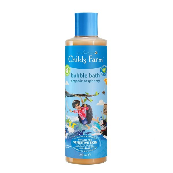 Childs Farm, Kids Bubble Bath for Dry, Sensitive Skin, Organic Raspberry, Gently Cleanses & Soothes, Vegan, Cruelty-Free, 8.4 fl oz
