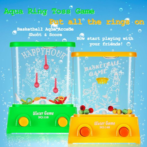 10 Pieces Handheld Water Game Arcade Water Ring Water Tables for Beach Toys Party Favor Fish Rings Fun Game for Different Ages Basketball Fun Present for Men Pastime, Without Water (Classic Style)