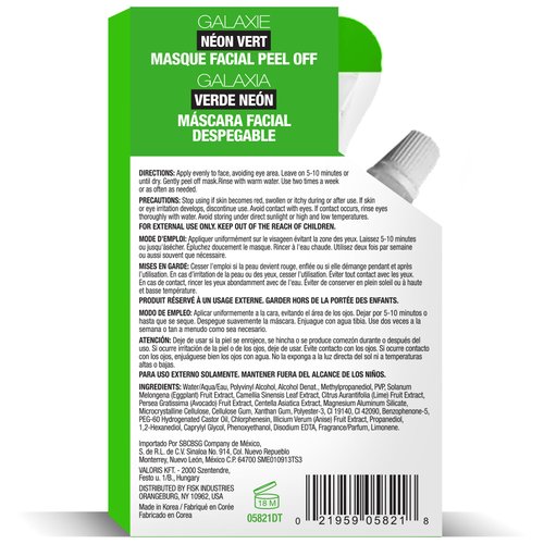 DERMACTIN Galaxy Green Neon Peel Off Facial Mask with Avocado and Centella Asiatica 1.76 oz. - Exfoliating Face Mask Peel Off