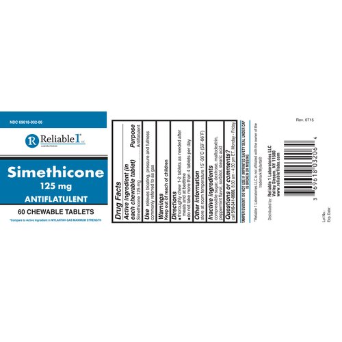 Reliable 1 Simethicone 125 mg Anti-Gas 60 Peppermint Tablets (2 Bottles)