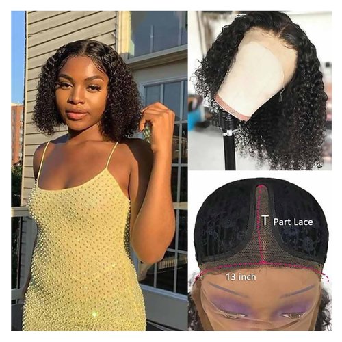 Bob Wigs Human Hair Culry Wave Bob wigs 13×4×1TPart 180% Density 12Inch Lace Frontal Wigs Human Hair Natural Black Color Curly Wave Short Bob Wigs Human Hair with Natural Hairline for Black Women