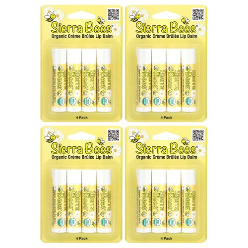 Organic Lip Balm by Sierra Bees - Moisturizing Balm for Chapped Lips - Featuring Sustainably Sourced Beeswax, Olive Oil, Sunflower Oil, & Vitamin E - Cruelty Free, Non-GMO - 4 Pack - Bundle of 4 -
