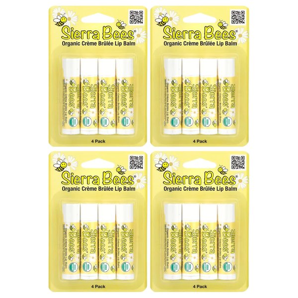 Organic Lip Balm by Sierra Bees - Moisturizing Balm for Chapped Lips - Featuring Sustainably Sourced Beeswax, Olive Oil, Sunflower Oil, & Vitamin E - Cruelty Free, Non-GMO - 4 Pack - Bundle of 4 -