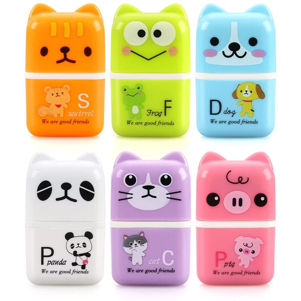 6 Pack Erasers for Kids, Cute Erasers with Cover and Roller, Pencil Rubber Erasers for Party Favors Gift Supplies (Model B)