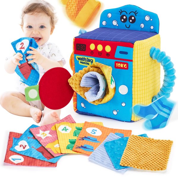 hahaland Baby Toys for 6-12 Months - Montessori Tissue Box Toys, Baby Toy with Sensory Textured Cloth Tissues Crinkle Papers, High Contrast Colors, Soft Tummy Time Infant Toys Early Learning