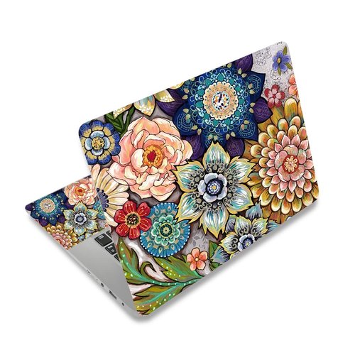 Laptop Skin Sticker Decal,12" 13" 13.3" 14" 15" 15.4" 15.6 inch Laptop Vinyl Skin Sticker Cover Art Protector Notebook PC (Free 2 Wrist Pad Included), Decorative Waterproof Removable, Colorful Flower
