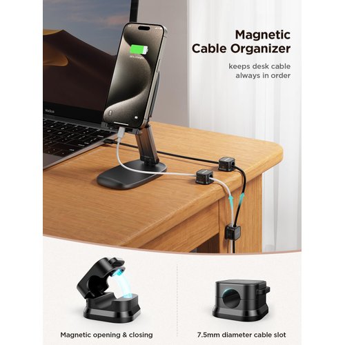 6 Pack Magnetic Cable Clips [Cable Smooth Adjustable] Cord Holder, Under Desk Cable Management, JOYROOM Adhesive Wire Holder Keeper Organizer for Home Office Desk Phone Car Wall Desktop Nightstand