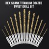 MACXCOIP Hex Shank Drill Bit Set, 13Pcs HSS Titanium Twist Drill Bit for Sheet Metal, Wood, Plastic, Quick Change Design (1/16" - 1/4")