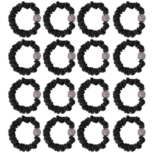 Nothstein 16Pcs Black Small Satin Skinny Scrunchies for Women Girls | Satin Hair Ties for Thick Thin Hair | Hair Elastics Bands No Damage No Crease Ponytail Holder | Softer Hair Accessories Gift