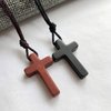 Natural Sandalwood Wooden Cross Pendant Necklaces for Boy Girl Women Men Handcrafted Gift Wood Hang from Rearview Mirror Pendant Decoration