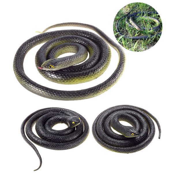 3 Pieces Large Realistic Rubber Snakes, Halloween Scary Toy Fake Black Mamba Snake for Garden Props to Scare Birds, Pranks, Halloween Party Decoration (2 Sizes, 47 Inch, 31.5 Inch)…