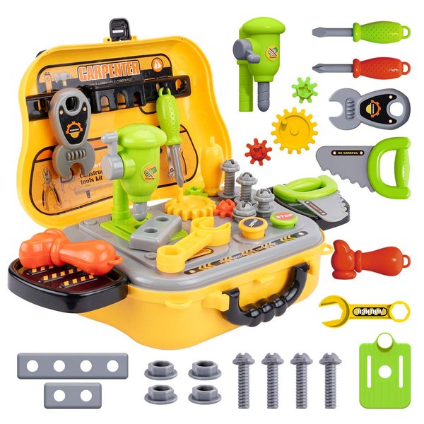 UNIH Kids Tool Sets for Boys Age 2-4 Childs Carpenter Preschool Fixing Tool Kit with Yellow Box, Toys for 2 Year Old