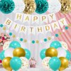 Teal Blue and Gold Birthday Party Decorations, Happy Birthday Banner Turquoise Aqua Teal Foil Fringe Curtain Tissue Pom Poms Balloons Décor Supplies for Men Women Boys Girls Birthday Party