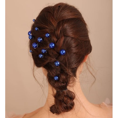 Xerling 20Pcs Pearl Hair Pins Bride Wedding Hair Pieces Blue Hair Accessories for Girls Boho Women Headpiece (Blue)