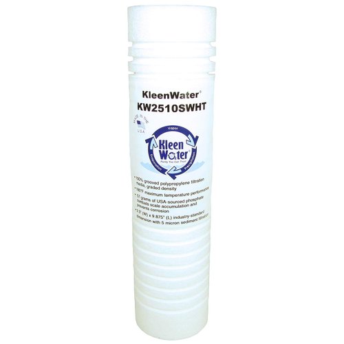 KleenWater Hot Water Filter (1), Mounting Bracket (1), 5 Micron High Temp Cartridges (3) with Scale Inhibitor, Spare Oring (1), Filter Wrench (1), Multi-Pack