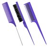 Patelai 3 Pieces Hair Styling Comb Set, Includes Hair Brush Teasing Fluffy Hair Brush, Rat Tail Comb Teasing Comb and Triple Teasing Comb for Women Back Combing Hair (Purple)