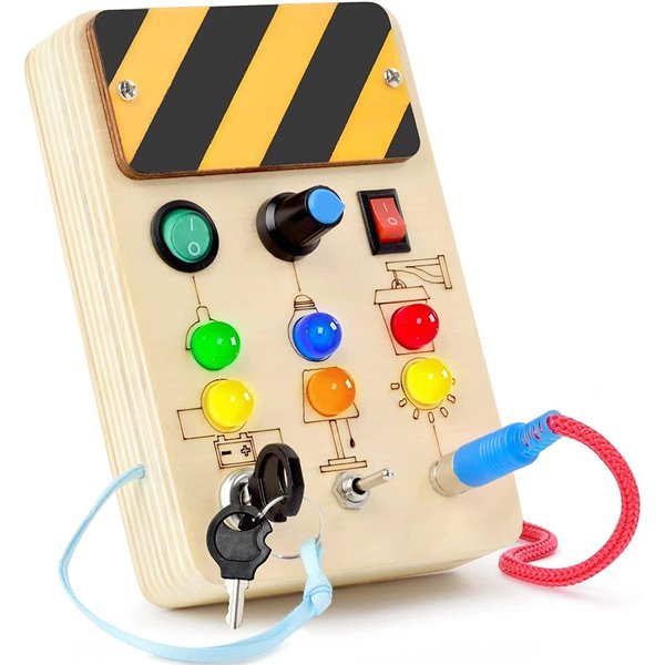 POLKRANE Busy Board with LED Light, Sensory Toys for Toddlers 1-3, Montessori Toys with Toggle Switch, Travel Toys for Educational Toddler Activities for 1 2 3 4 Year Old Boys & Girls