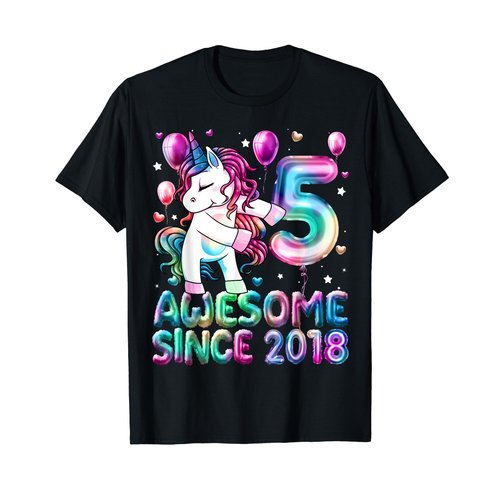5 Years Old Unicorn Flossing 5th Birthday Girl Unicorn Party T-Shirt
