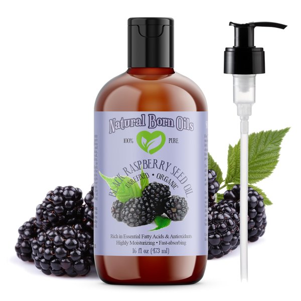 Natural Born Oils Black Raspberry Seed Oil, 16oz, Organic, Cold-Pressed, High in Ellagic Acid, Skin Moisturizer, Hair Health
