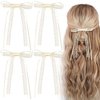 HINZIC 4PCS Lace Hair Bow Clips, Coquette Bow Barrettes with Long Ribbon Tail, Cute Bowknot Wedding Prom Party Bachelorette Party Bridal Shower Hair Accessories for Women Rapunzel