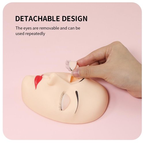 ANNAFRIS Lash Mannequin Head,Eyelash Mannequin Head with Eyelids,Lash Extension Training Practice Head,4 Pairs Removable Eyelids,Skin Color