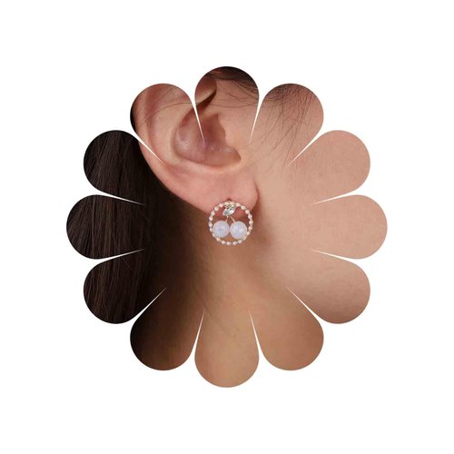 Sttiafay Vintage Circle Pearl Earrings Crystal Cherry Stud Earrings Gold Pearl Hoop Earrings Pearl Circle Earrings Jewelry for Women and Girls