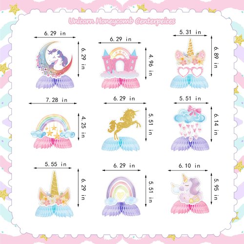 Chilfamy Unicorn Birthday Decorations, 9Pcs Rainbow Unicorn Honeycomb Centerpieces Party Table Decors for Kids Girls Baby Shower Birthday Party Supplies
